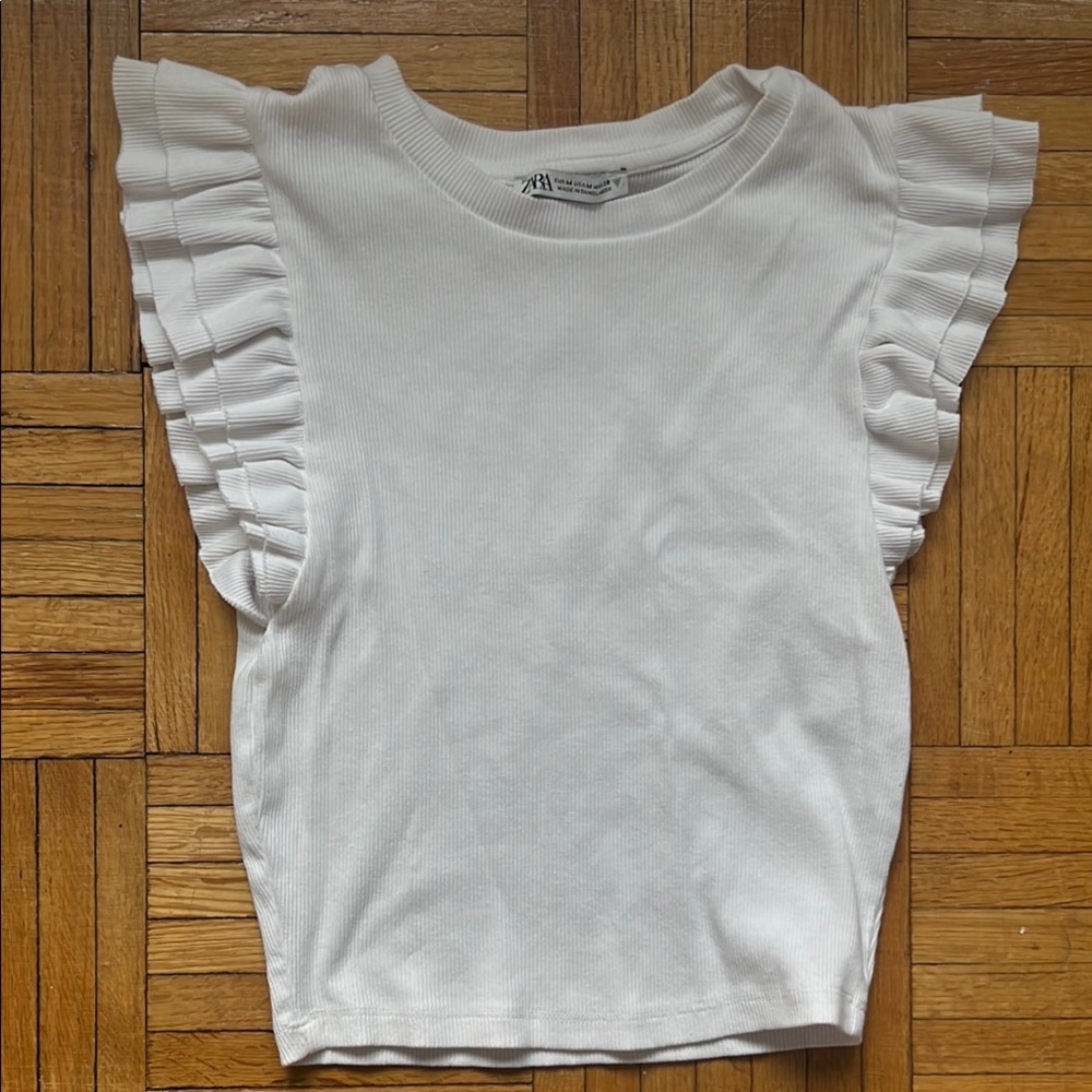 Zara White Ruffled Sleeve Top